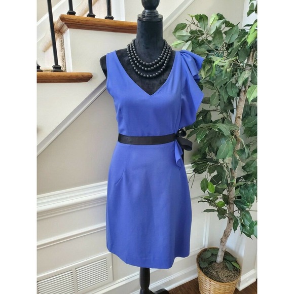 Newyork Co. Women's Solid Blue Polyester V-Neck Sleeveless Knee Length Dress 6 - Picture 1 of 12